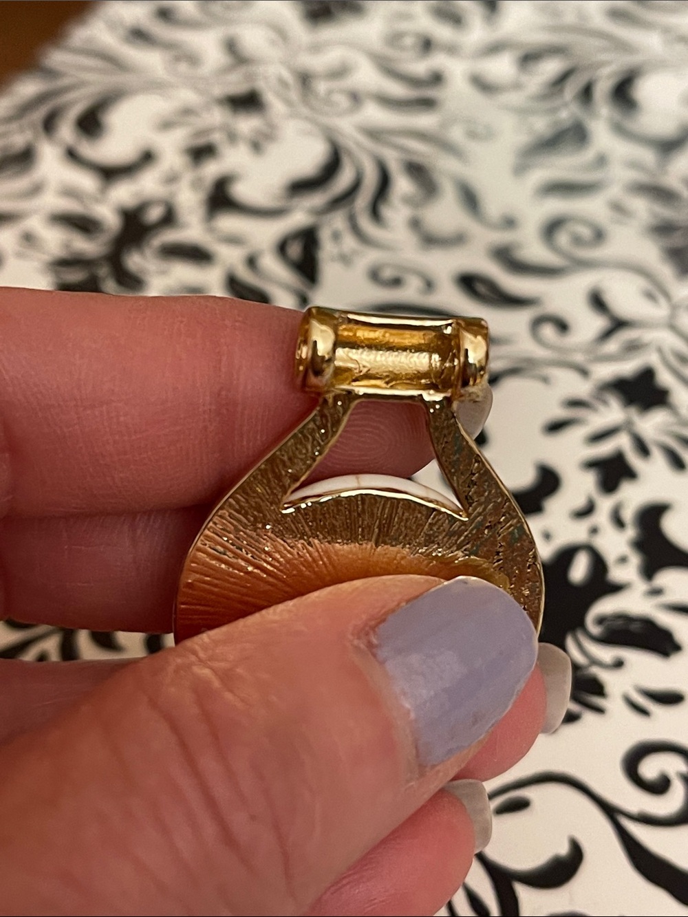 Gold-Tone White Crackle Stone Pendant Necklace - Picture 4 of 5